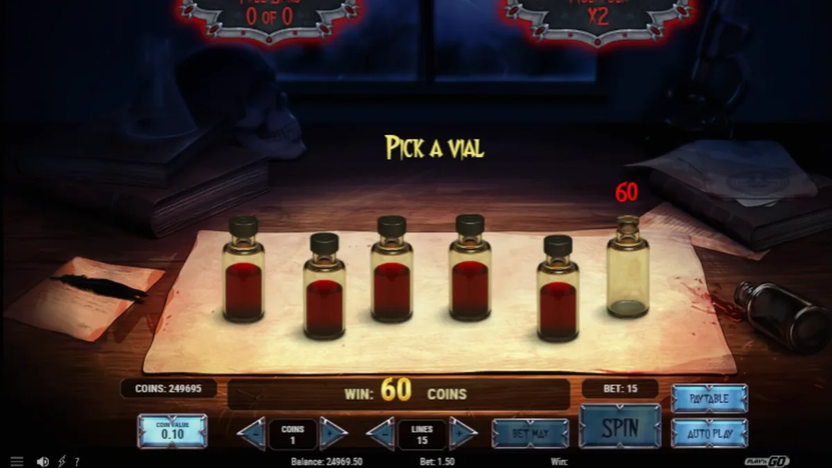Interface do jogo de slot Wild Blood com tema gótico e vampiros