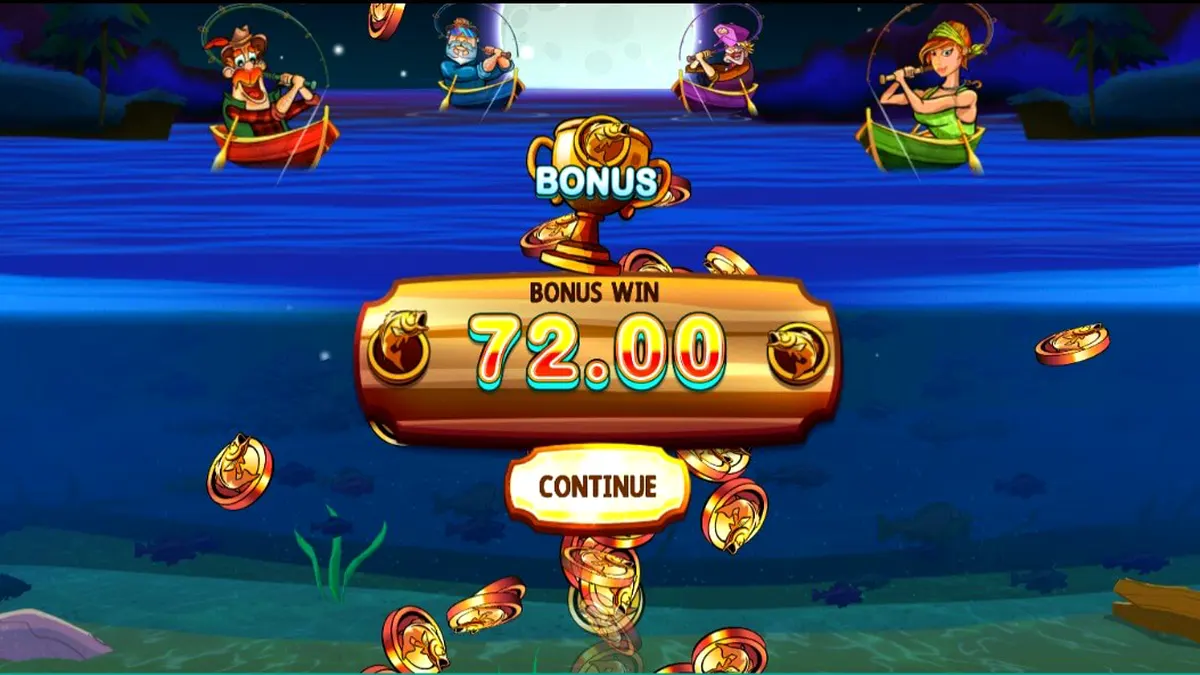 All About the Bass 2: Froggy Style slot machine featuring cartoon fishermen and frogs